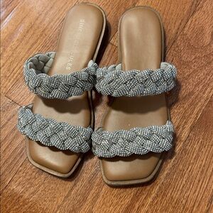 Sincerely Jules Stylish Silver Emebellised  Braided Sandals Size 7